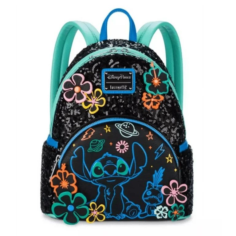 Disney Loungefly Stitch 626 Day Black Neon Sequin Backpack