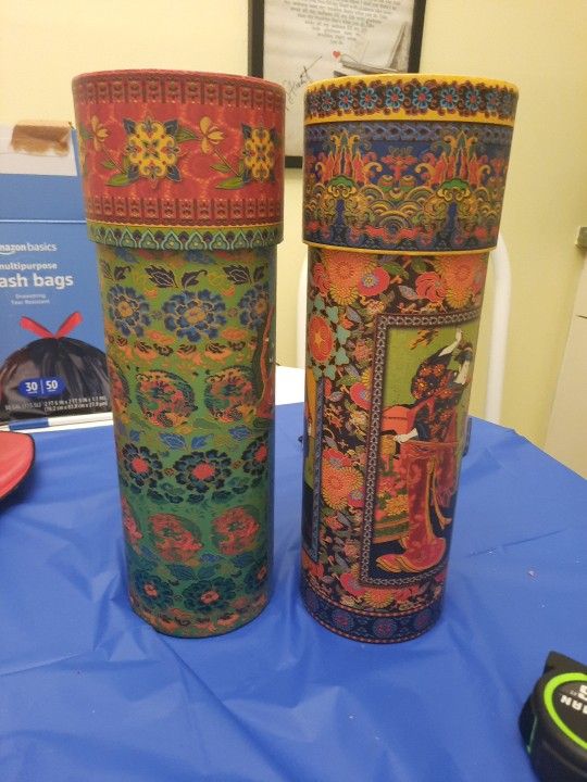 Pair Of Punch Studio Asian Themed Wine Caddy Gift Containers.