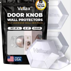 Large 2" Door Knob Wall Protectors – 8 Clear Self-Adhesive Silicone Bumper Pads in Modern Hex Shape – Noise Dampening Wall & Furniture Guards by VELLA