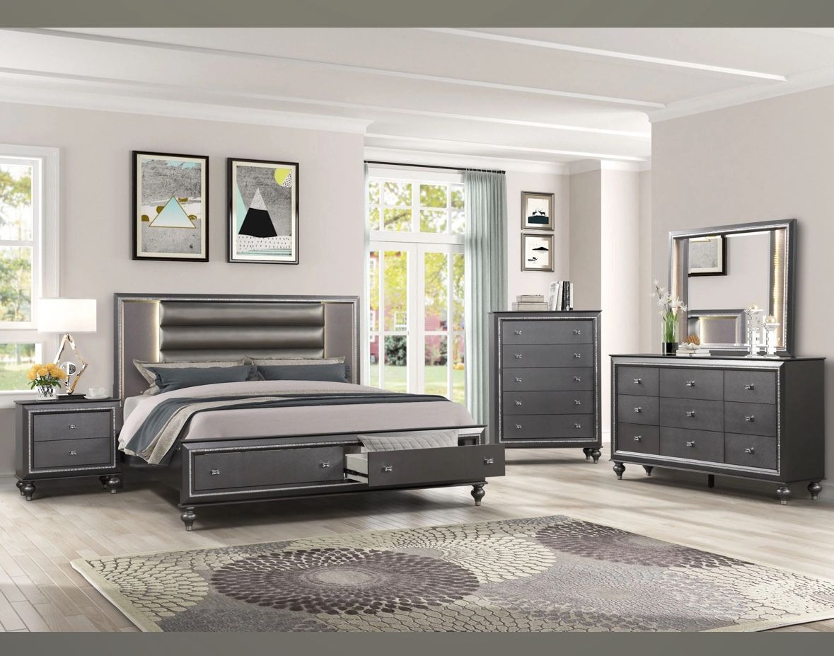 LED BEDROOM SET WITH FOOTBOARD DRAWERS 4PC β $1380