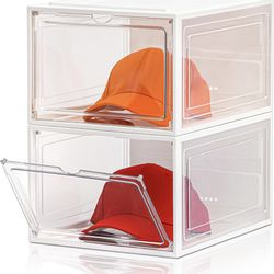 Hat Organizer Box, Upgrade Harder Solid Plastic Hat Organizer for Baseball Caps, Clear Hat Storage with Magnetic Door, Hat Rack, Hat Holder, Hat Case,
