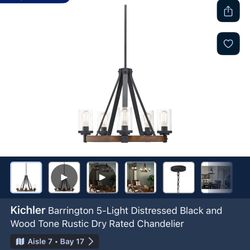 Kichler Barrington 5-Light Distressed Black and Wood Tone Rustic Chandelier