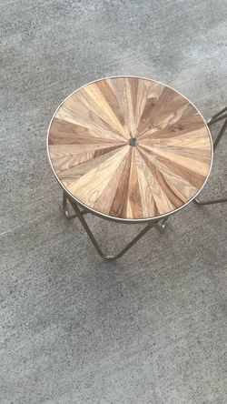 Round Wood and Metal Side Table
