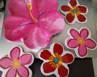 Pink Hibiscus Plates And Other Floral Coasters