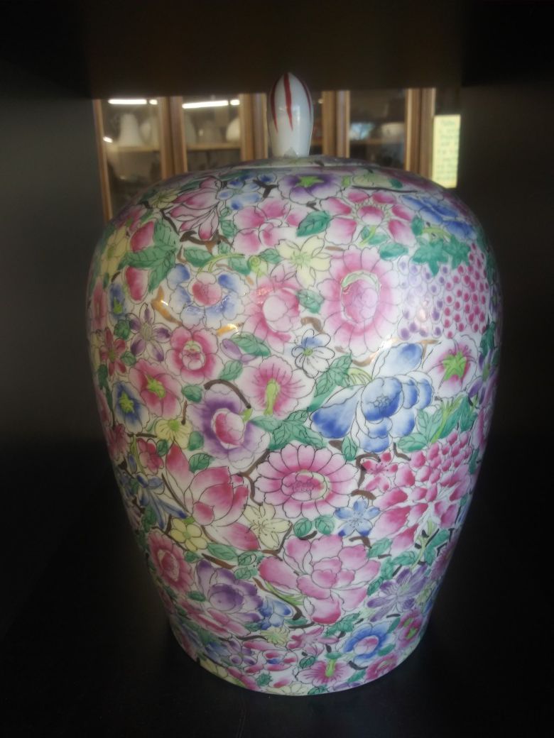 Antique pottery vase pink bowl large w lid