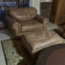 Oversized Brown Leather Chair And Ottoman