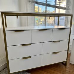 Modern White Dresser with Brass Frame & Hardware