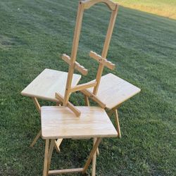 “Set of 4 Folding Wooden TV Trays + Stand – Snack Tables”
