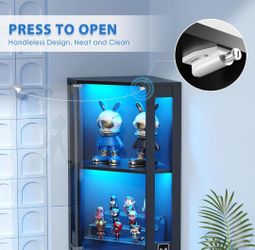 BROTTAR 65" Corner Display Cabinet with Glass Doors & LED Lights, Black