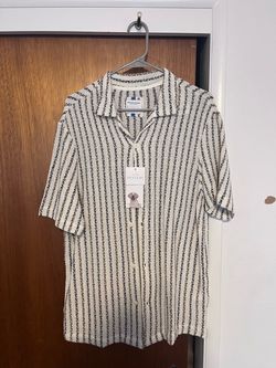 Denim & Flower Textured Stripe Button-Up Shirt