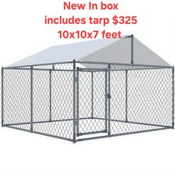 Brand New 10x10x7 Spacious Galvanized Metal Dog Kennel With Silver Coated Oxford Tarp Dog Cage Pet Fence Animal Crate