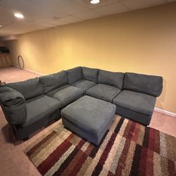 Gray/green Sectional Sofa With Matching Ottoman