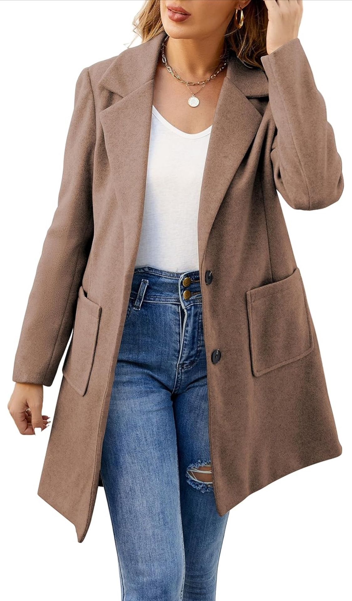 (all Sizes) Women Coat Trench Jacket - Winter Long Sleeve Peacoat Fall Mid-Length Lapel Cardigan Overcoat with Pockets