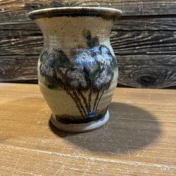 Vintage Glazed Pottery Vase Flower Design