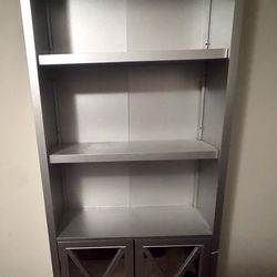 Silver Bookshelf Display Cabinet Mirrored Doors
