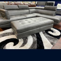 *Manager's Special*---Ibiza Gray Sleek Leather Sectional Sofa W/Ottoman---Now $899---Wow!!!