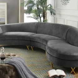 Serpentine Velvet 3-Piece Grey Sectional

