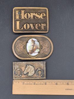 Lot of 3 Vintage Horse Themed Belt Buckles