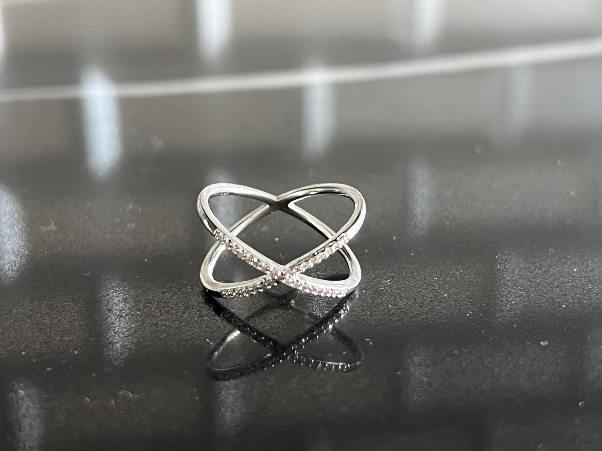 Sterling Silver Diamond X Criss-Cross Ring