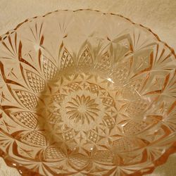 Vintage Pink Glass Bowl 8 In By Three And A Half Inches. No Chips Or Cracks