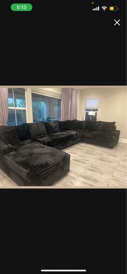 Brand New Large Black Corduroy Sectional Sofa