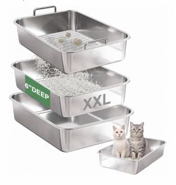 XXL Stainless Steel Cat Litter Box Set