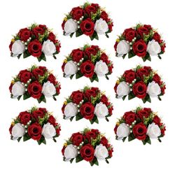 Sziqiqi Red Fake Flowers for Wedding Centerpiece Kissing Flower Balls for Tables Flower Centerpieces Arrangement for Party Road Lead