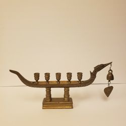 Vintage  Menorah 5 Candle Holder Dragon Boat 