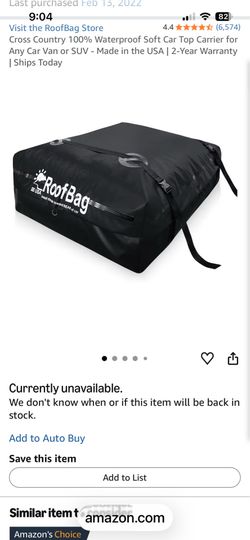 Soft sided Roof Rack Bag for any automobile