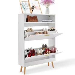 182*Shoe Cabinet with 2 Flip Drawers, Shoe Storage Cabinet for Entryway, Free Standing Shoe Storage Organizer with Top Storage Cubby for Heels, Boots,