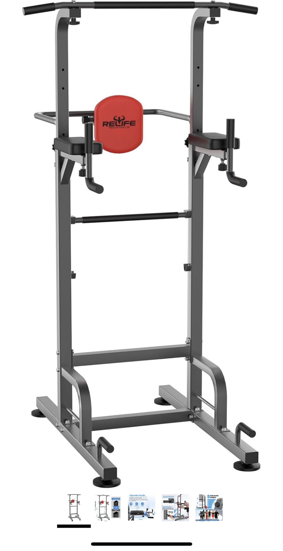 RELIFE REBUILD YOUR LIFE Power Tower Pull Up Bar Station Workout Dip Station for Home Gym Strength Training Fitness Equipment Newer Version,450LBS