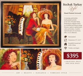 Beautiful large hand-painted Tarkay-style artwork