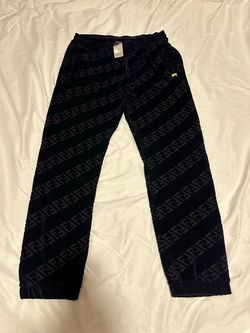Fendi Men’s Black FF Monogram Velvet Jogger Pants Drawstring IT 56 34"