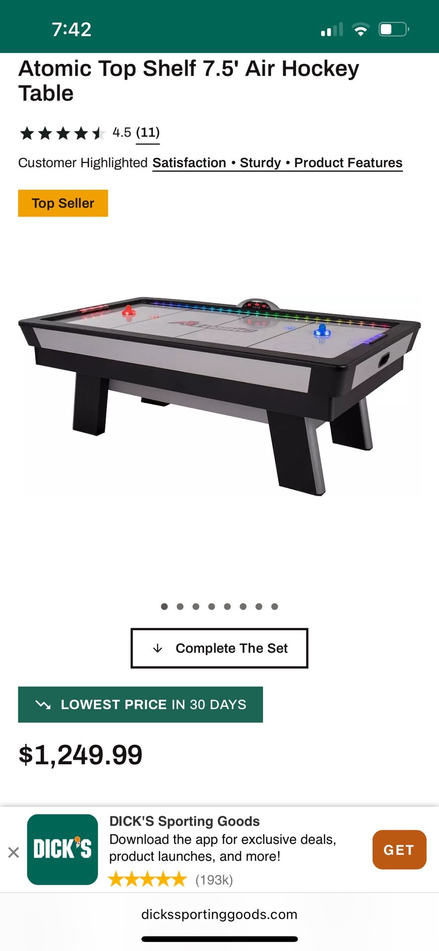 Air Hockey Table 7.5’