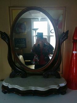 Antiques marble top mirror shaving stand