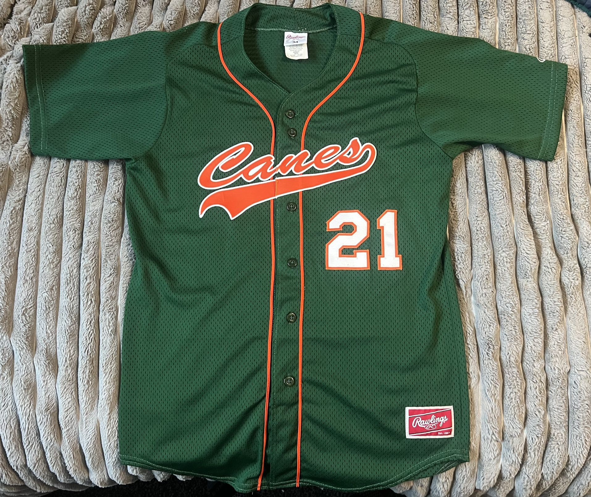 Rawlings University Of Miami Hurricanes Vintage Baseball Jersey