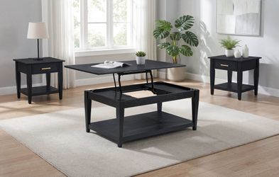 Lindenton Black 3-piece Wood Lift-Top Coffee and End Table Set