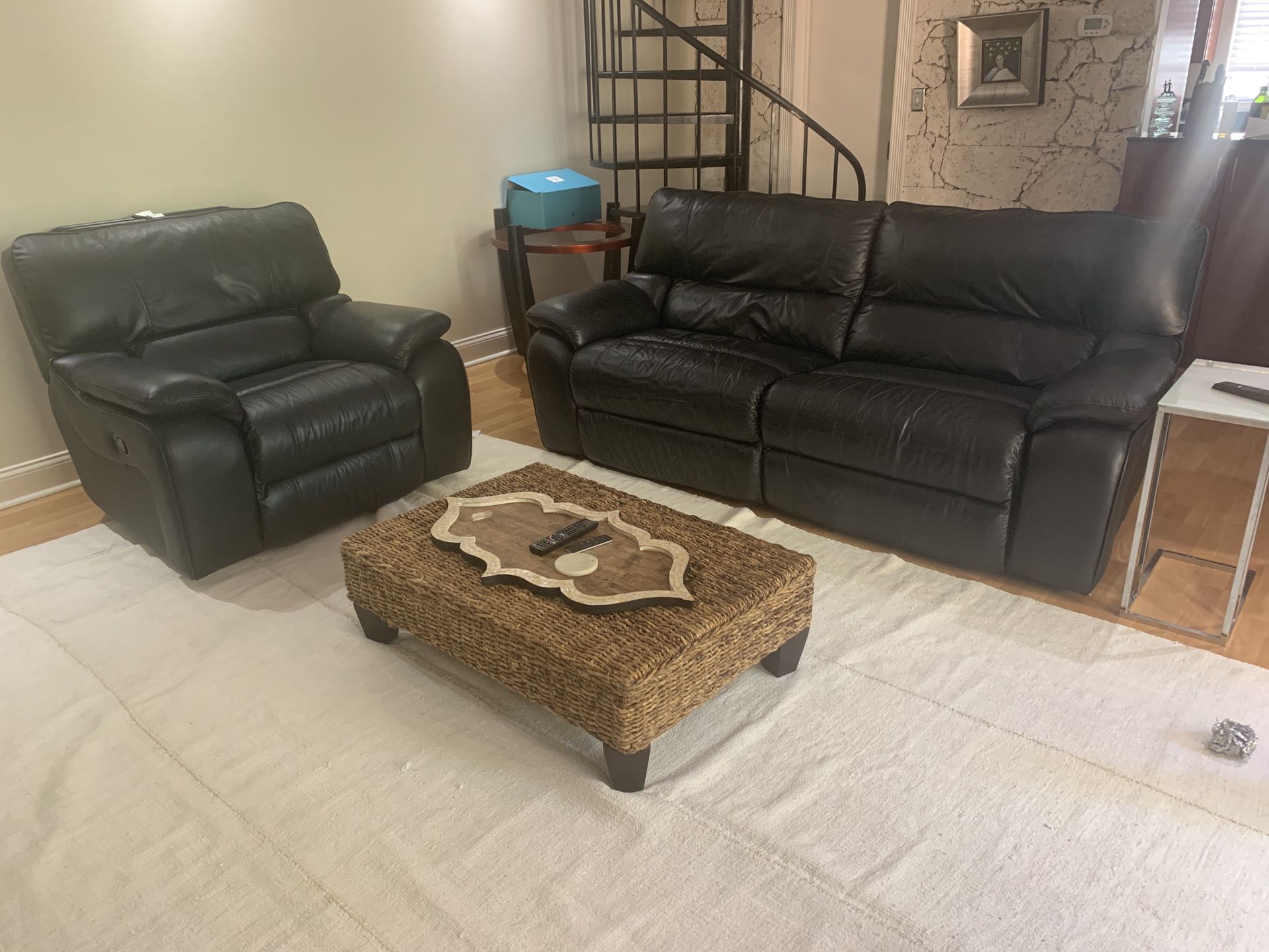 Black Leather Reclining Sofa and Chair available 12/24 +