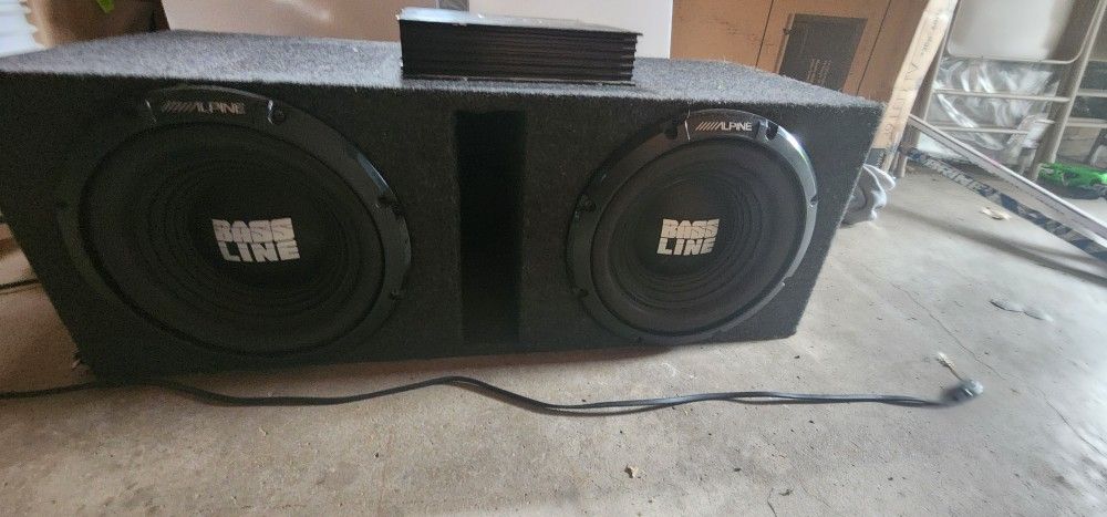 2 Alpine Bass Line 12" Subs With Box And 1000 Watt Amp
