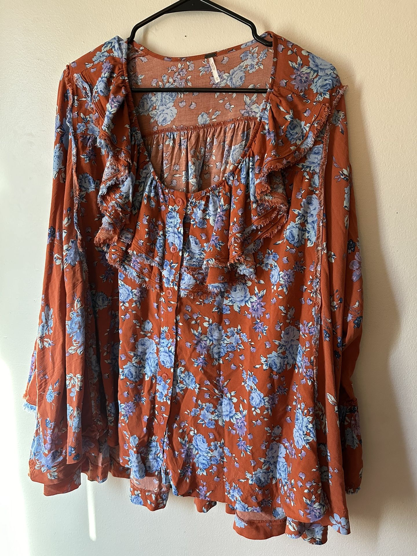 Free People Lorretta Printed oversized floral ruffles Tunic XS