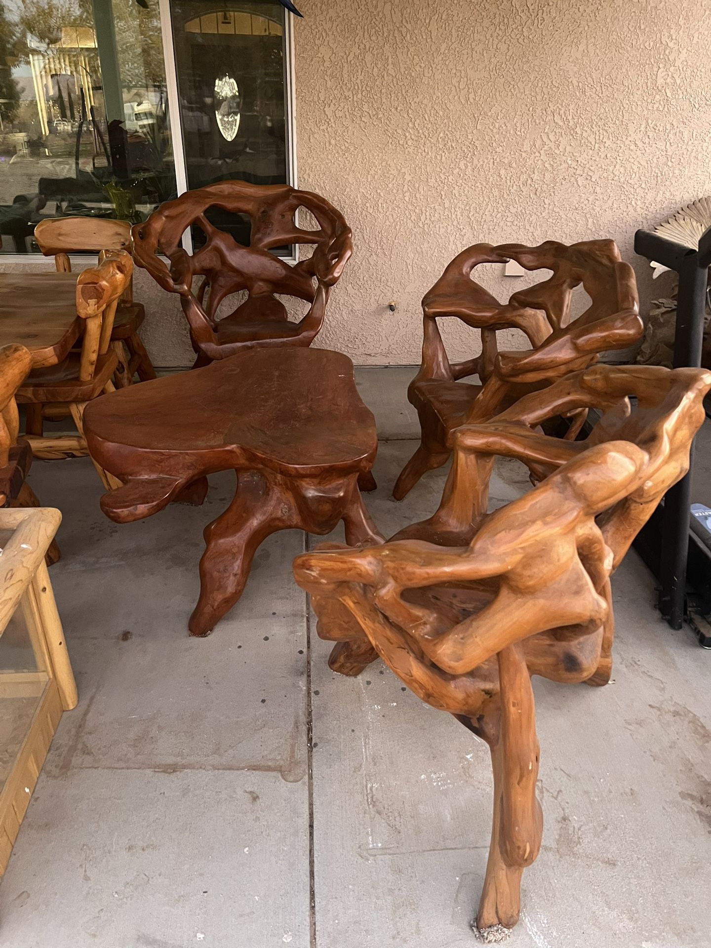 Wood Carved Chair Set