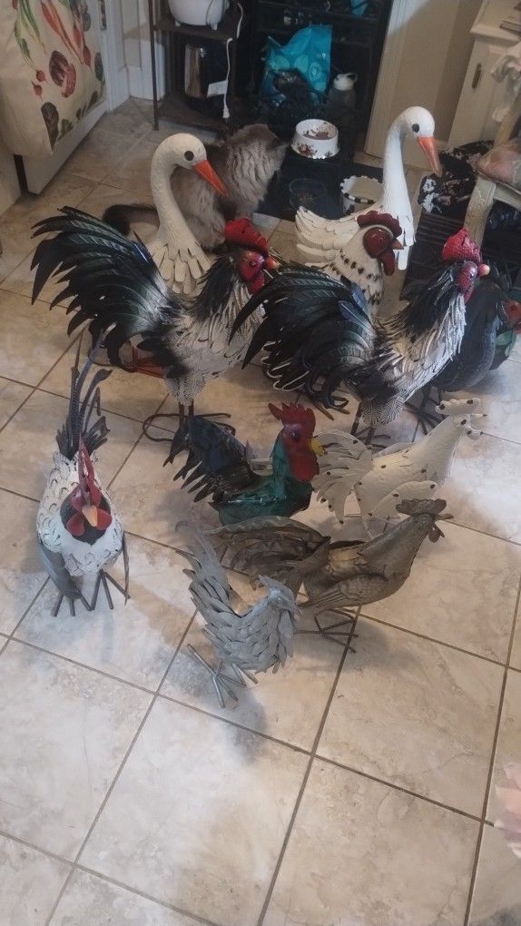 Tin/Metal Roosters And Geese.