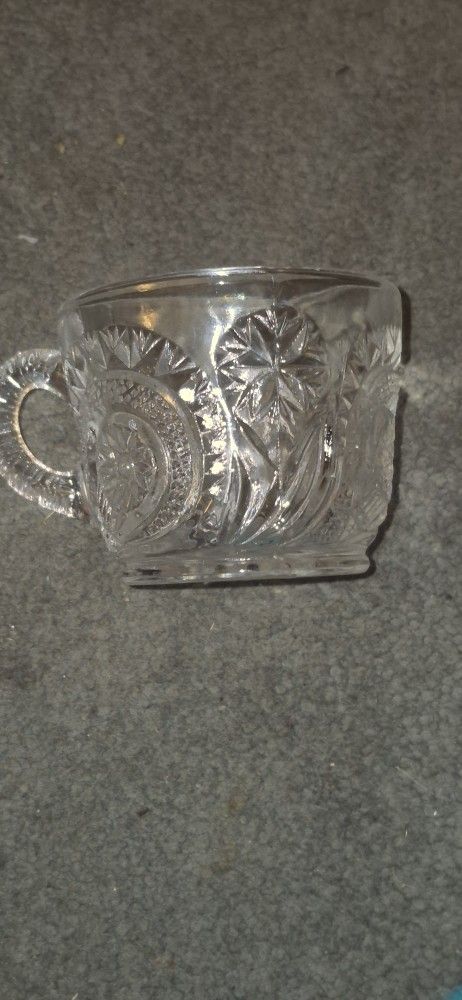 L.E. Smith Pinwheel & Stars Pressed Glass Punch Cup VTG Slewed Horseshoe (12)