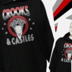 CROOKS & CASTLES SINCE.2002 LIMITED EDITION MEDUSA WHITE BANDANA MEN'S THICK HOODIE SWEATER SIZE LARGE DARK BLACK BRAND NEW WITH TAGS .