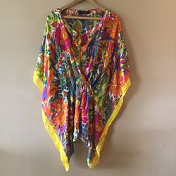 Zara 100% Silk Multicolored Lightweight Swim Coverup, Made in Spain (S)