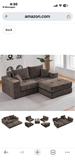 Grayish chenille futon with ottoman