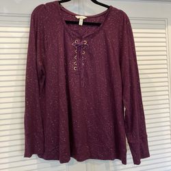 Soma Beautiful Purple Long Sleeve Lace Up Top 