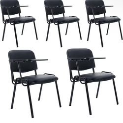 ❤️‍🔥 Black Tablet Arm Chairs Set of 5, PU Comfort Office Waiting Ro