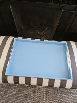 Blue tray 16"X24" 2" Deep lined with durable textured material great and fiberglass handles, for organizing vanity, table, closet