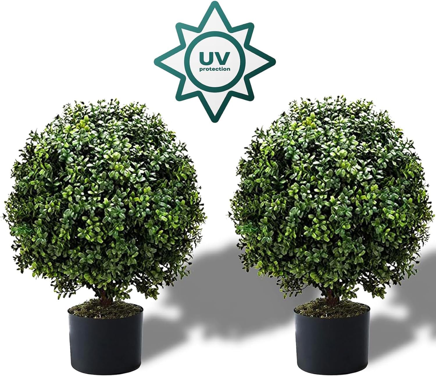 Set of 2-Pre-Potted Artificial Boxwood, 24'' Anti-UV Topiary Ball for Indoor Outdoor